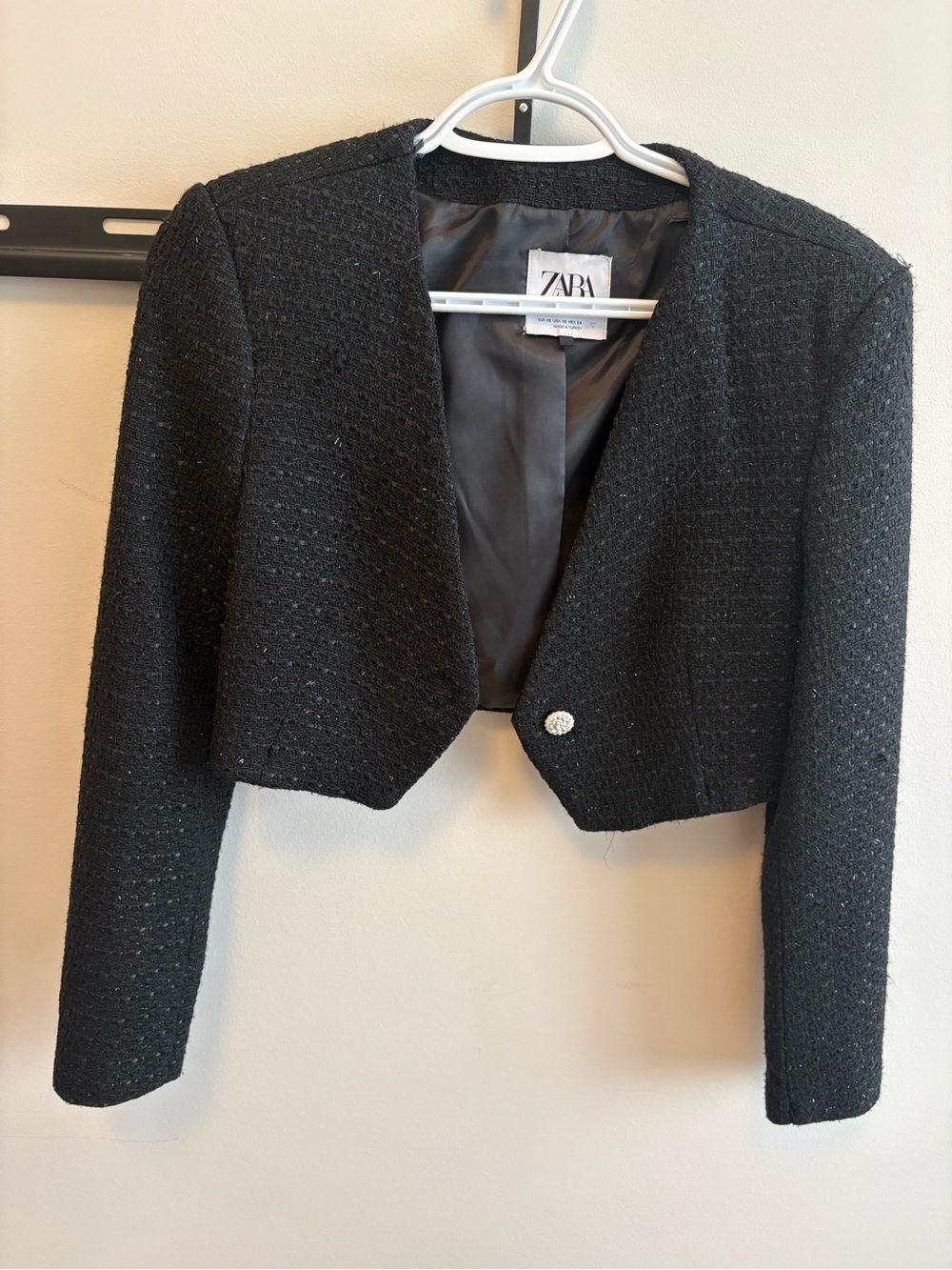 Zara Black Cropped Tweed Jacket